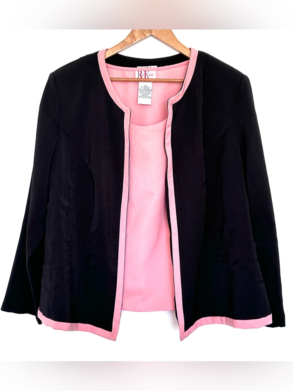 R&K Plus Blazer Top Set Women’s Size 20W Black Pink Long Sleeve Open Front